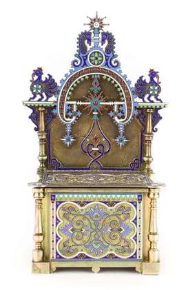 Russian cloisonne enamel silver-gilt salt throne